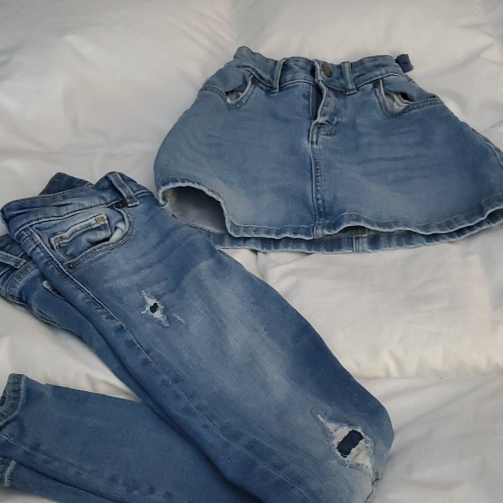 Gap super skinny jeans and jean skirt